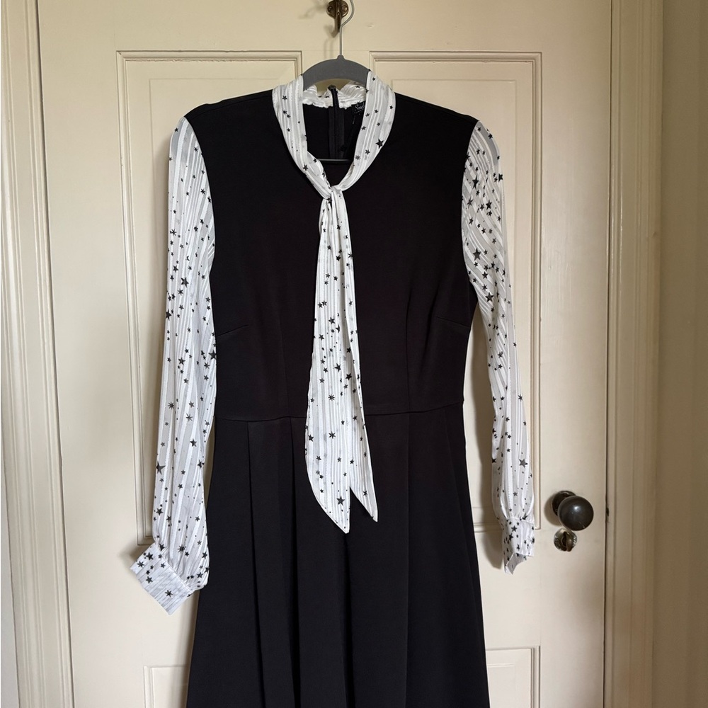 Unique Vintage Smak Parlour Black & Star Print She.E.O. Fit & Flare Dress
